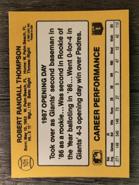 1987 Donruss Opening Day #101 Robby Thompson