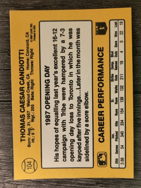 1987 Donruss Opening Day #104 Tom Candiotti