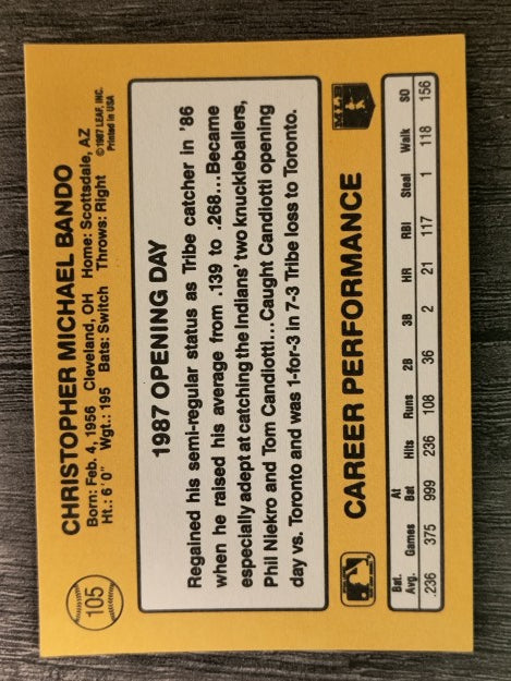 1987 Donruss Opening Day #105 Chris Bando