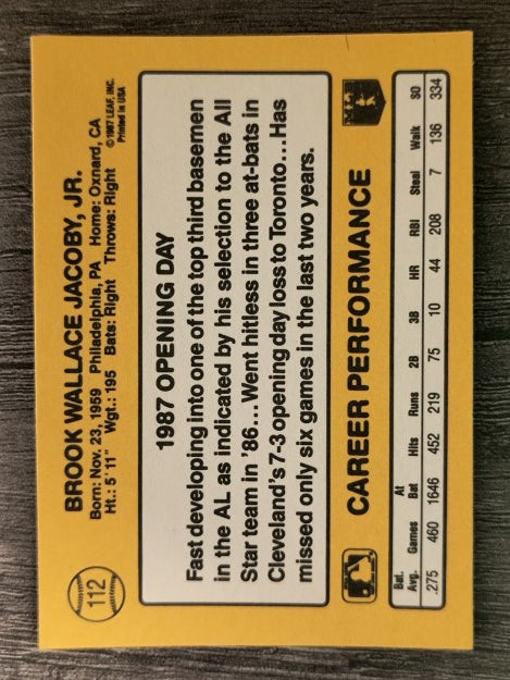 1987 Donruss Opening Day #112 Brook Jacoby