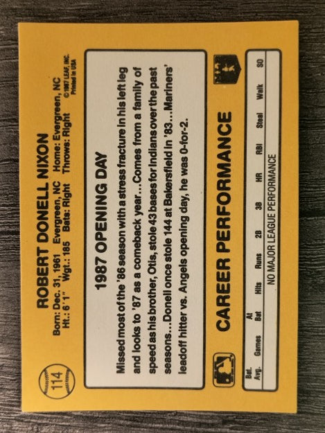 1987 Donruss Opening Day #114 Donell Nixon