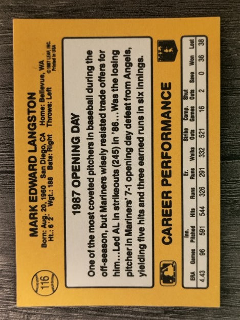 1987 Donruss Opening Day #116 Mark Langston
