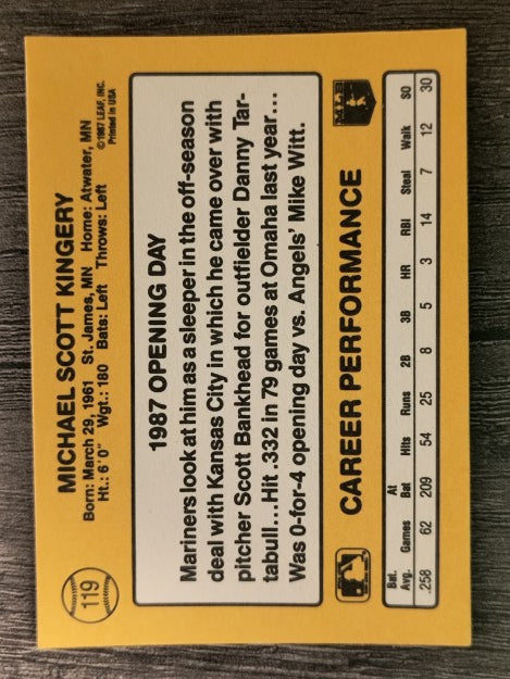 1987 Donruss Opening Day #119 Mike Kingery