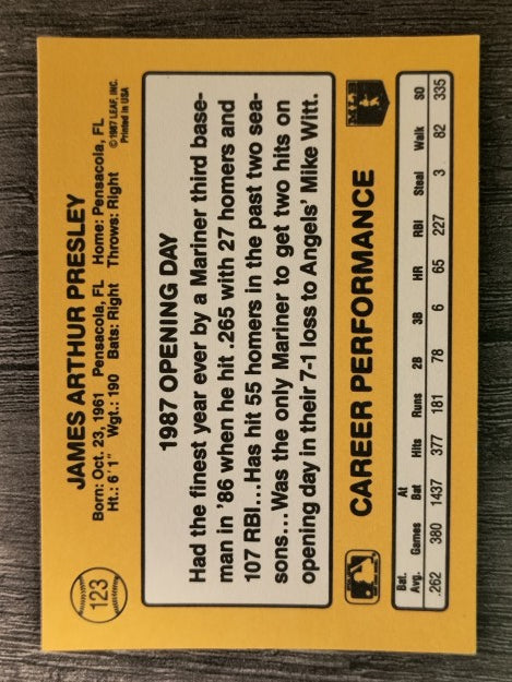 1987 Donruss Opening Day #123 Jim Presley