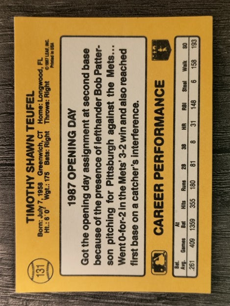 1987 Donruss Opening Day #131 Tim Teufel