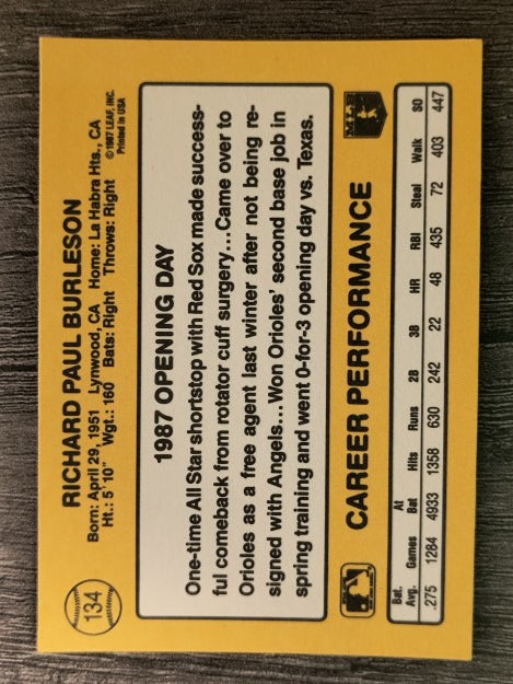 1987 Donruss Opening Day #134 Rick Burleson