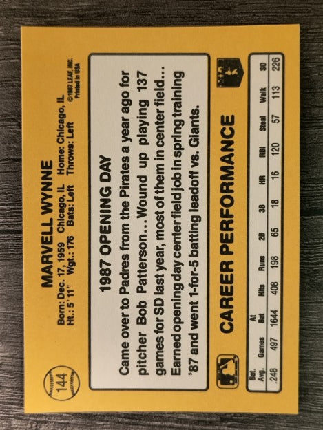 1987 Donruss Opening Day #144 Marvell Wynne