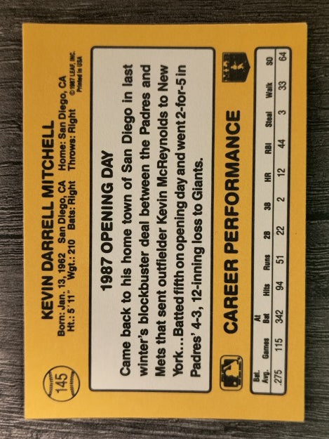 1987 Donruss Opening Day #145 Kevin Mitchell