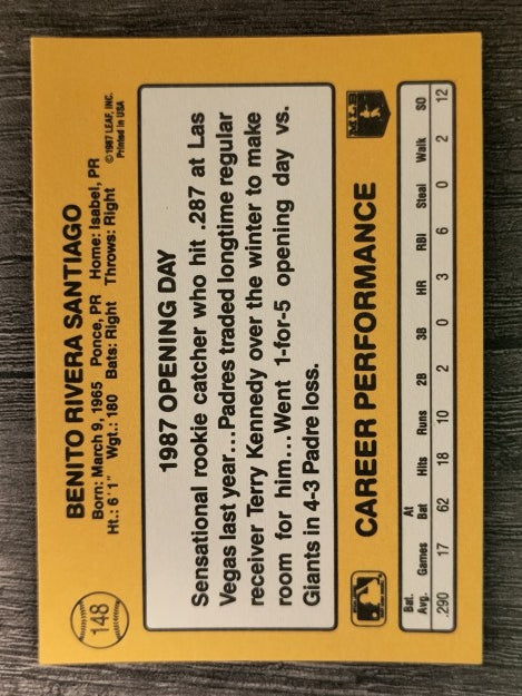 1987 Donruss Opening Day #148 Benito Santiago