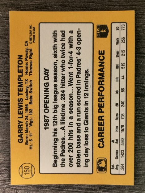 1987 Donruss Opening Day #150 Garry Templeton