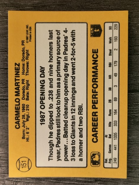 1987 Donruss Opening Day #151 Carmelo Martinez