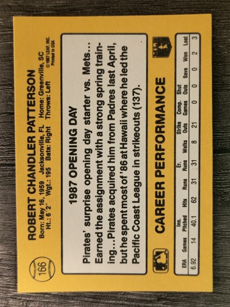1987 Donruss Opening Day #166 Bob Patterson
