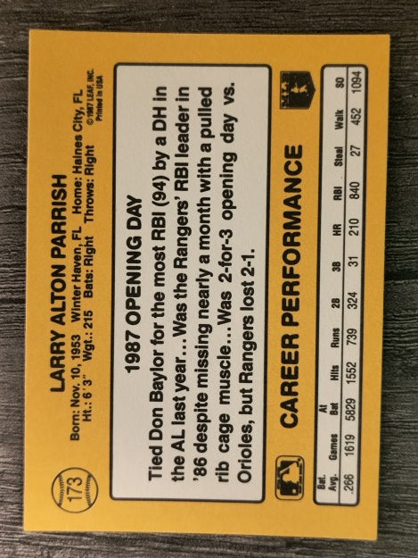 1987 Donruss Opening Day #173 Larry Parrish