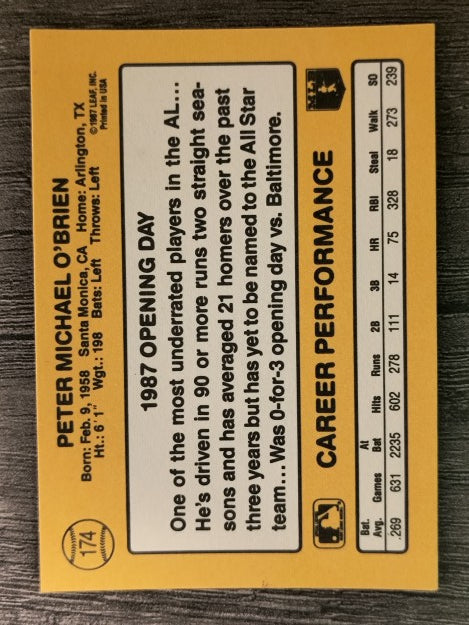 1987 Donruss Opening Day #174 Pete O'Brien