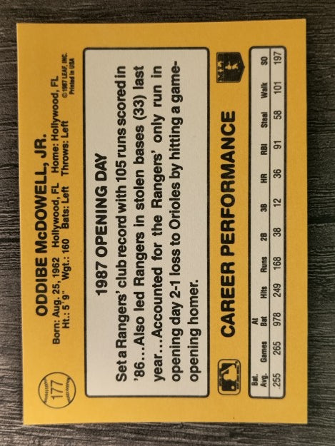1987 Donruss Opening Day #177 Oddibe McDowell