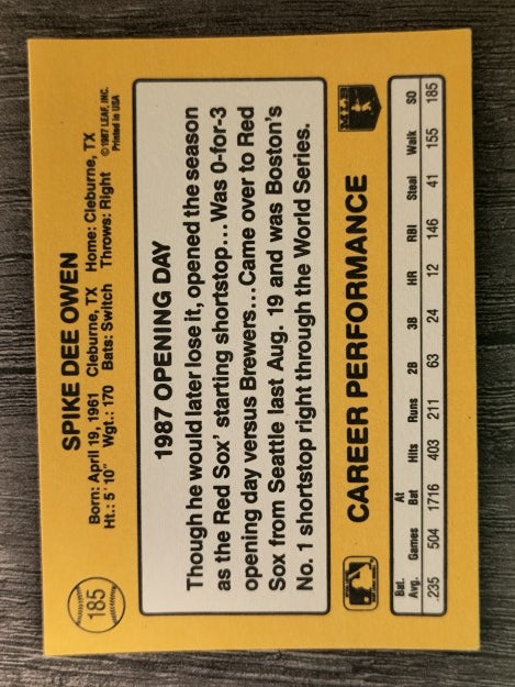 1987 Donruss Opening Day #185 Spike Owen