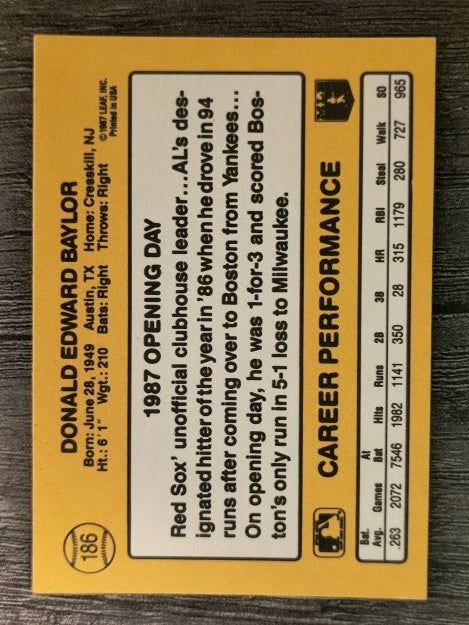 1987 Donruss Opening Day #186 Don Baylor