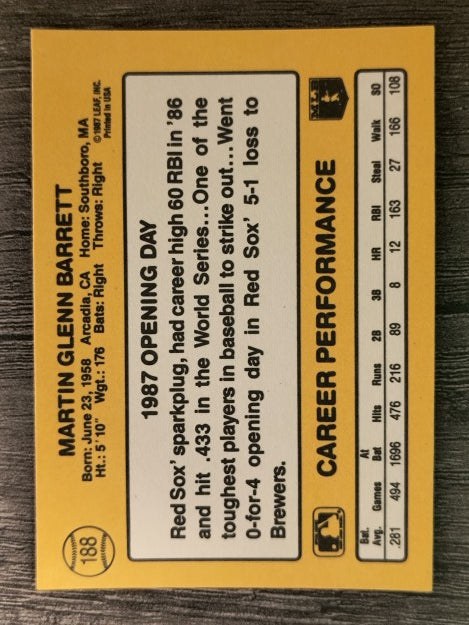 1987 Donruss Opening Day #188 Marty Barrett