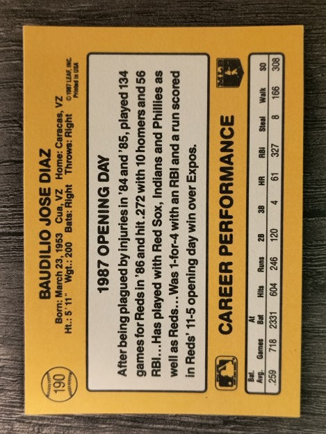 1987 Donruss Opening Day #190 Bo Diaz