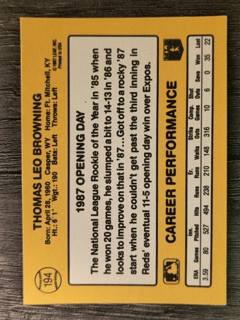 1987 Donruss Opening Day #194 Tom Browning