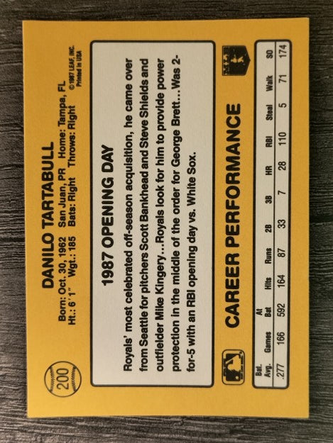 1987 Donruss Opening Day #200 Danny Tartabull