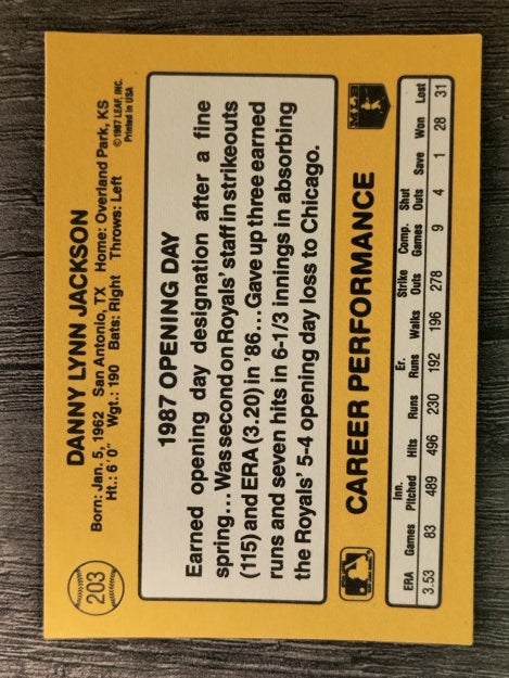 1987 Donruss Opening Day #203 Danny Jackson