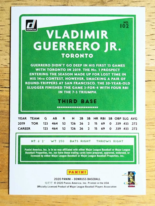 2020 Donruss #102 Vladimir Guerrero Jr.