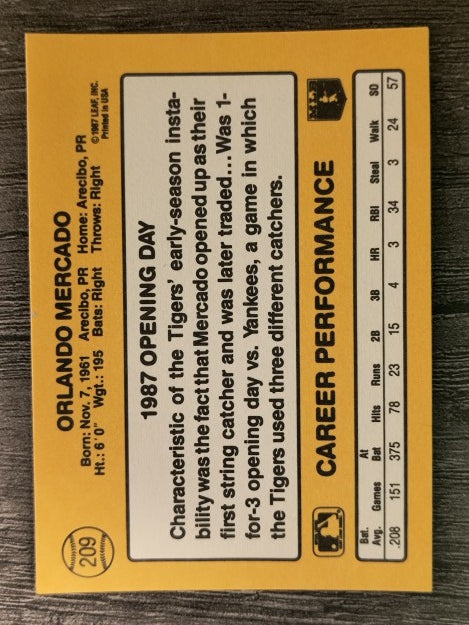 1987 Donruss Opening Day #209 Orlando Mercado