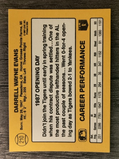 1987 Donruss Opening Day #210 Darrell Evans