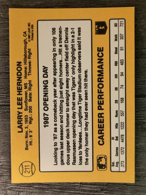 1987 Donruss Opening Day #211 Larry Herndon