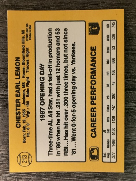 1987 Donruss Opening Day #213 Chet Lemon