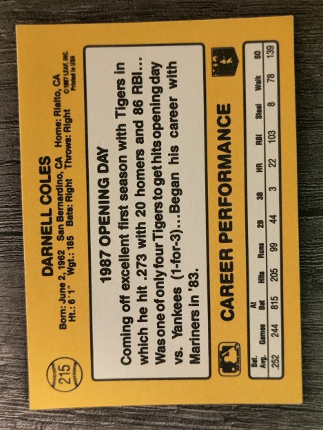 1987 Donruss Opening Day #215 Darnell Coles