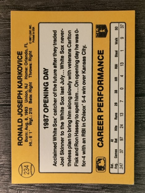 1987 Donruss Opening Day #234 Ron Karkovice