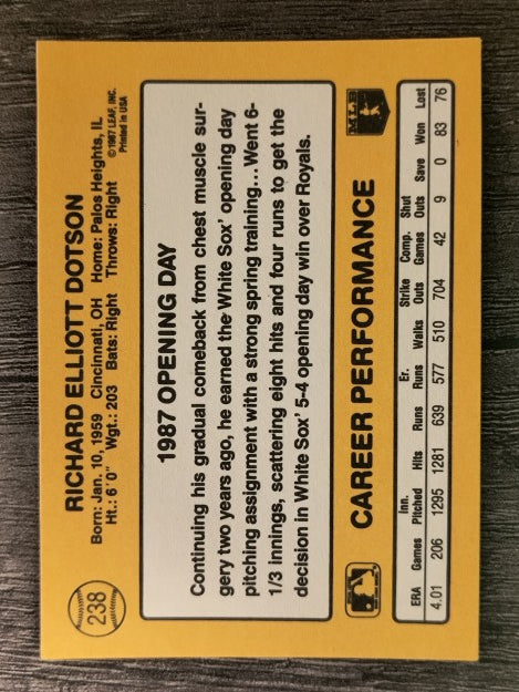 1987 Donruss Opening Day #238 Rich Dotson