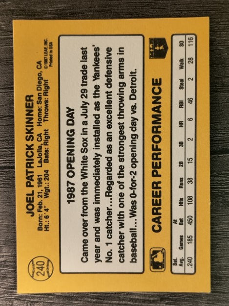 1987 Donruss Opening Day #240 Joel Skinner