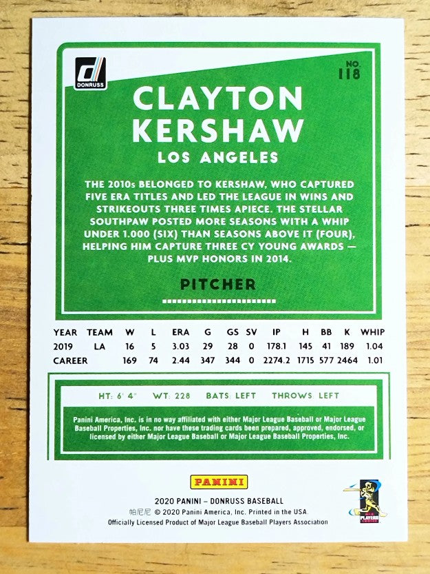 2020 Donruss #118 Clayton Kershaw