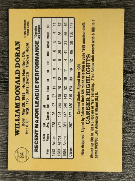 1985 Donruss #84 Bill Doran