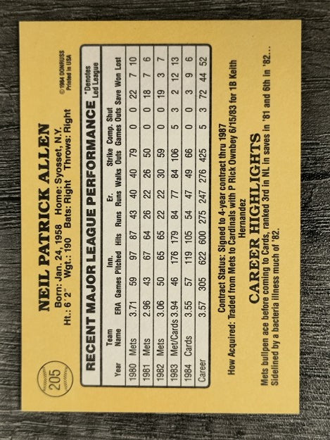 1985 Donruss #205 Neil Allen