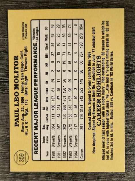 1985 Donruss #359 Paul Molitor