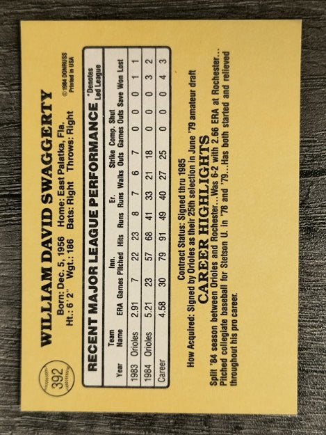 1985 Donruss #392 Bill Swaggerty
