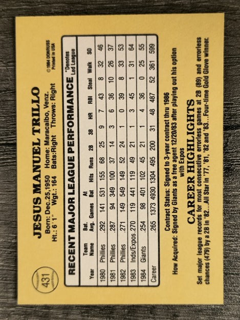 1985 Donruss #431 Manny Trillo