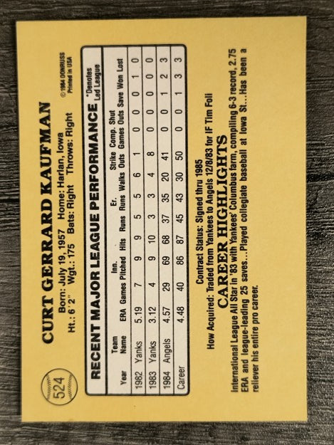 1985 Donruss #524 Curt Kaufman