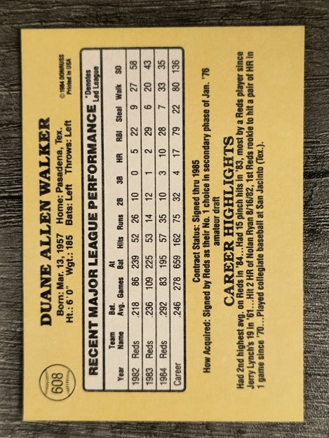 1985 Donruss #608 Duane Walker