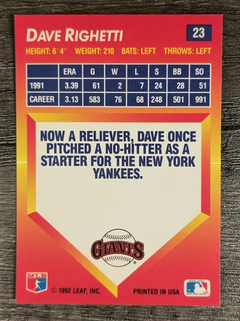 1992 Triple Play #23 Dave Righetti