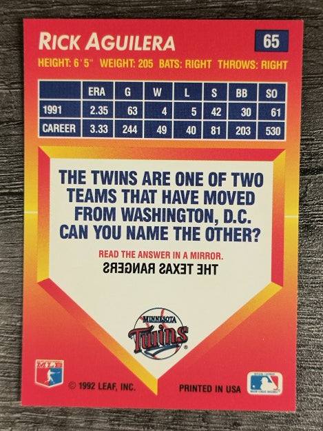 1992 Triple Play #65 Rick Aguilera