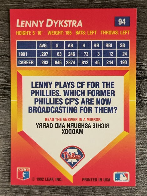 1992 Triple Play #94 Len Dykstra