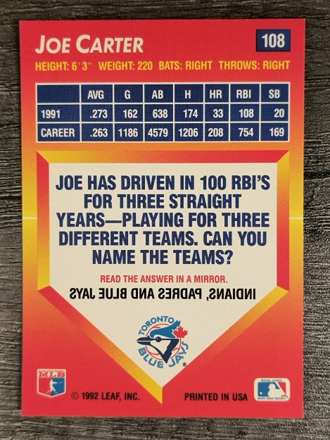 1992 Triple Play #108 Joe Carter