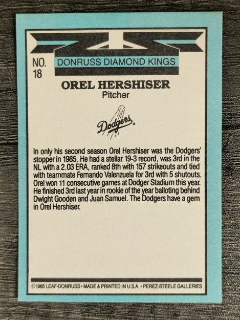1986 Donruss #18 Orel Hershiser DK