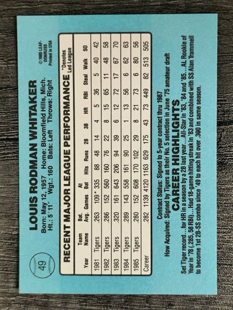 1986 Donruss #49 Lou Whitaker