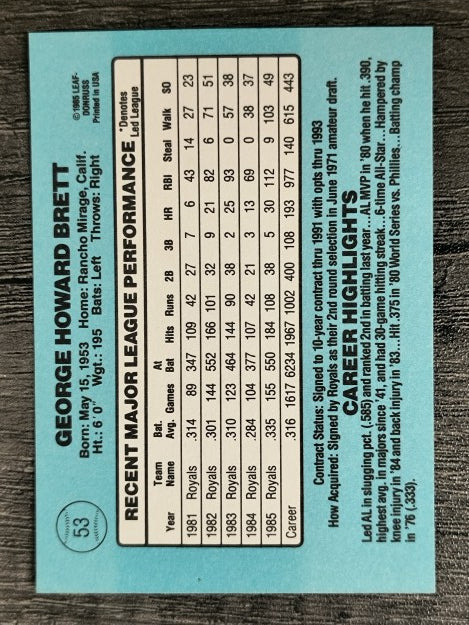1986 Donruss #53 George Brett